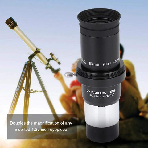 1.25 Inch Plossl Eyepiece Set with 25mm Plossl eyepiece and 2X Barlow Lens with T Adapter for real stargazing and clear views