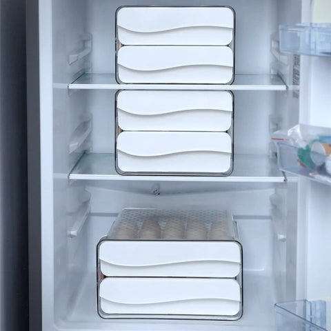 Two Layer Egg Organizer With Time Scale For Fridge 60 Egg Capacity Clear Plastic Storage Container Drawer Type Racks in fridge