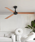 Modern 52" Indoor Ceiling Fan with LED Light Kit, Reversible DC Motor, Double-Sided Plywood Blades & 3-Color Dimmable Lighting in living room.