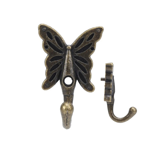 Heavy Duty Vintage Wall Coat Hooks A Real Heavy Hitter Five Piece Set Pre Drilled Screws Included showing a butterfly design hook.