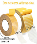 No Sew No Iron Hem Tape Duo Pack With 1 Inch And 2 Inch Rolls 39 Feet Each Heavy Duty Double Sided Mounting Tape Ultra Strong For Curtains Rugs Fabric Pants Craft Long Lasting Hold Great Diy Hack, showing both tape rolls.