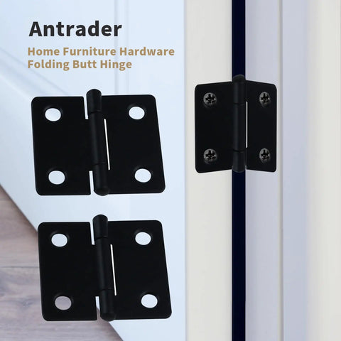Twenty Four Heavy Duty Black Folding Butt Hinges With Smooth Swivel Function And Included Mounting Screws For Fast Cabinet Fixes and Woodworking Builds That Are Hella Durable And Ready To Roll mounted on wood.