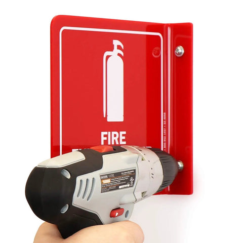 Installing Fire Extinguisher Projecting Sign With Down Arrow 6 Inch Polished Acrylic Visible From Both Directions L Bend Wall Mount