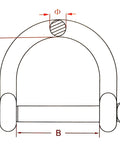 Diagram of 316 Stainless Wide D Shackle Half Inch Marine Grade Not For Overhead Lifting Corrosion Resistant Boat Dock Rigging Hardware Stamped 316 Size