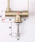YHdtUO Filter Brushed Gold Drinking Faucet Only Cold Water Stainless Steel Kitchen Faucets-A，C-A，C-A with dimensional details.