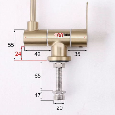 YHdtUO Filter Brushed Gold Drinking Faucet Only Cold Water Stainless Steel Kitchen Faucets-A，C-A，C-A with dimensional details.