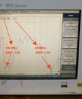 Frequency test results showing SWR levels for 145 MHz and 455 MHz on equipment screen for Mag Mount Dual Band Vehicle Antenna For VHF UHF Ham Radio 2m 70cm With PL 259 Connector And 10 Ft RG58 Cable Plug And Play Easy Roof Install Covers 137 To 149 MHz And 437 To 480 MHz With Strong Rare Earth Magnet Base For Quick Road Trips And Daily Mobile