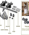 Rolling Ladder Hardware Kit With Floor Roller Track, 100cm Adjustable Sliding Ladder System, components shown including track and pulleys.