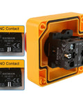 Industrial Emergency Stop Switch With Enclosure Red Mushroom Button 660V 10A 1NO 1NC interior view
