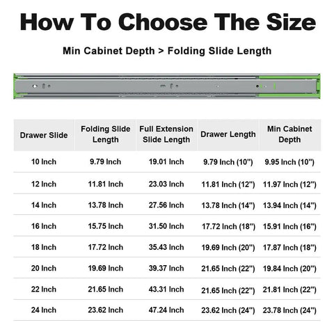 How to choose the size for 24 Inch Hardcore Heavy Duty Soft Close Drawer Slides Full Extension Ball Bearing Side Mount Runners.