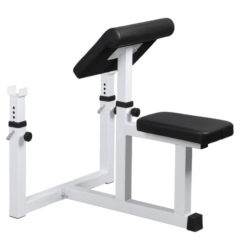 Adjustable Preacher Curl Bench With Barbell Rack For Home Gym, Seated Strength Training Station, Heavy Duty Steel Construction
