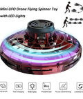 Dope Mini Drone Flying Spinner Boomerang Toy With LED Lights showcasing RGB glow and protective design in close-up view.