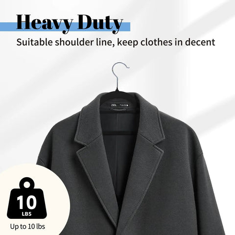 Black Velvet Hangers 20 Pack Space Saving Non Slip With Tie Bar Shoulder Notches Heavy Duty ABS Hangers For Coat Shirt Pants Dress Slim Closet Organizer To Maximize Closet Space with a coat hanging.