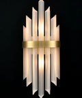 Modern Crystal Glass Wall Sconce Set Of 2 Gold Finish Bath Vanity Lights With Crystal Shade And Back Plate Wall Mount Luminaries
