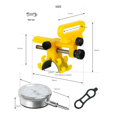 Pro Grade Wheel Turning Stand With Dial Indicator For Precise Bike Wheel Alignment And Repair At Home, dimensions shown