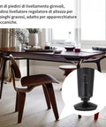 Close-up of 4 Pcs M16 Adjustable Leveling Feet with Anti Skid Swivel Design installed under a dining table.
