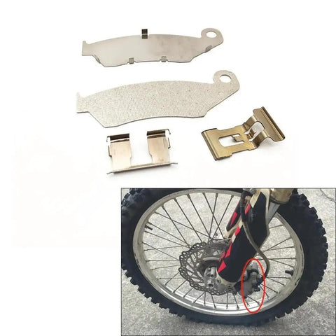 Disc Brake Pads For Motorcycle Front And Rear Calipers With Pin And Spring Kit Off Road Bikes Ready To Roll Quiet Braking And Noise Reduction For Smoother Rides Durable High Performance Pads, front view with pin and spring kit