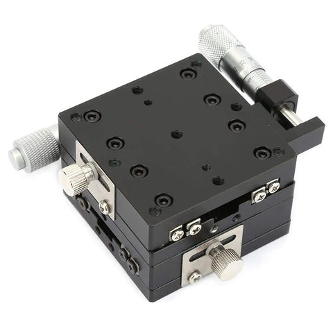 High Precision 60x60x40 Millimeter XY Linear Stage With Cross Roller Rails, Manual Micrometer Fine Adjustment, Aluminum Body