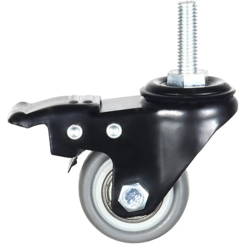 Side view of a Heavy Duty 1.5 Inch Swivel Caster Wheel with brake, 330 lb total capacity, M8 1.25 threaded stem, TPR material.