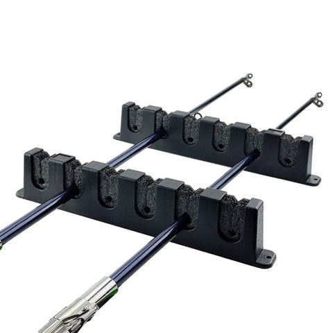 Heavy Duty Steel Fishing Rod Storage Rack Wall Mount Holder For Three Four Or Six Rods With Foam Inserts and rods mounted