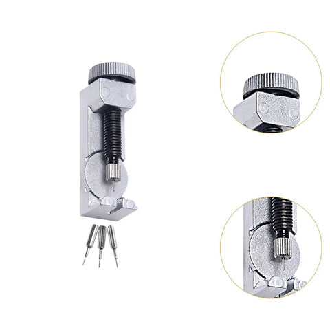 Watch Chain Link Remover Kit With Spring Bar Tool and Pin Replacements, steel design, silvery finish, detailed view