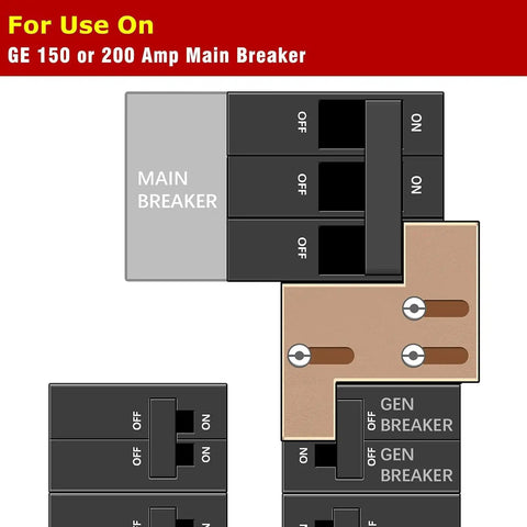 Illustration of Generator Interlock Kit For GE Main Breaker 150 Amp Or 200 Amp with 1-1/4 inch spacing installation.