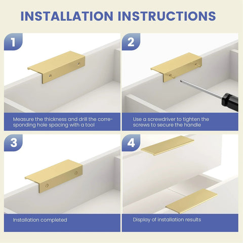 Installation guide for 10 Pack Gold Edge Finger Pulls For Cabinets Aluminum Cabinet Handles