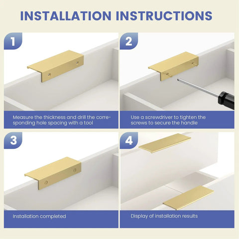 Installation steps for Twenty Five Pack Kitchen Cabinet Handles Three And Three Quarters Inch Matte Gold Pulls for dresser drawers