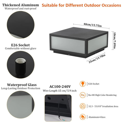 Hella Stylish Modern 15.75 Inch Flat Surface Pillar Lights For Outdoor Porch Deck Post with thickened aluminum and frosted glass.