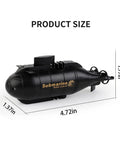 Mini RC Submarine For Kids With 6CH Remote Control, size dimensions on white background