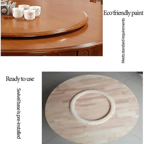Large Wooden Lazy Susan Turntable For Dining Tables With Smooth Quiet 360 Degree Rotation And Swivel Assist System, brown tray