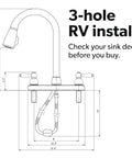 Diagram of Two Handle Pull Down Kitchen Sink Faucet With Sprayer And Stream Spray Toggle, Hi Rise Brass Spout, 3-hole RV install