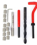 M10x1.25 Stainless Steel Rethreading Tap Set All-In-One 17-Piece Thread Repair Kit tools and 12 thread inserts displayed