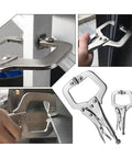 4 Pack Heavy Duty C Clamp Locking Clamps With 6 Inch And 11 Inch Tips, Swivel Pads, Quick Trigger Release, Chrome Vanadium Alloy Build, Built To Last For Your Home Workshop And Craft Projects That Grip Odd Shapes Tight, locking clamp in use