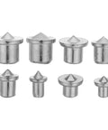 Pro Grade Dowel Centering Pins And Transfer Plugs Set, 16 Pieces, close-up view, showcasing durable iron construction and precise tips.
