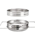 Stainless Steel Honey Strainer With Double Sieve For Beekeeping Gear, Mesh Filter Screen, 9 Inch Diameter, 4 Inch Depth, components disassembled.