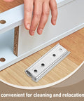 Heavy Duty Hidden Headboard Wall Mount Brackets For Sofa And Couch Sections With Solid Silver Metal Connectors shown with hand for easy setup.