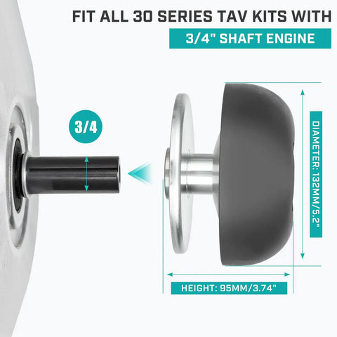 Diagram showing Thirty Series Torque Converter Driver Clutch for 3/4 inch shaft, highlighting dimensions and compatibility.