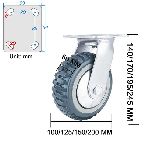 Heavy Duty Caster Wheels With Top Plate Swivel And Brakes For Furniture, Workbenches, Trolleys, Garage And Workshop Projects