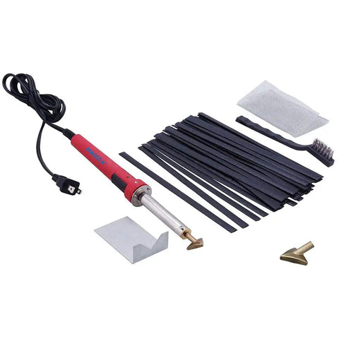 Plastic Welding Kit With Welder Rods Reinforcing Mesh Hot Iron Stand And Wire Brush For Bumper Repair Kayak ATV Dash And More Portable 80 Watt Tool For DIY And Professional Plastic Surface Repair.
