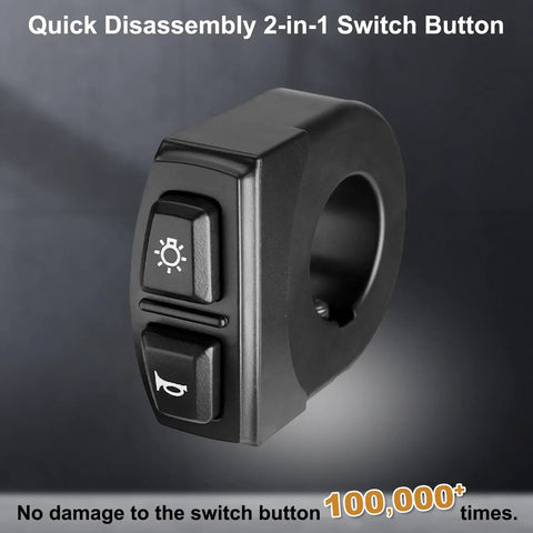 2 In 1 Bike Headlight And Horn Switch For 22.2mm Handlebars Waterproof 3 Pin Design ABS Housing Fits E Bikes Scooters And Electric Vehicles