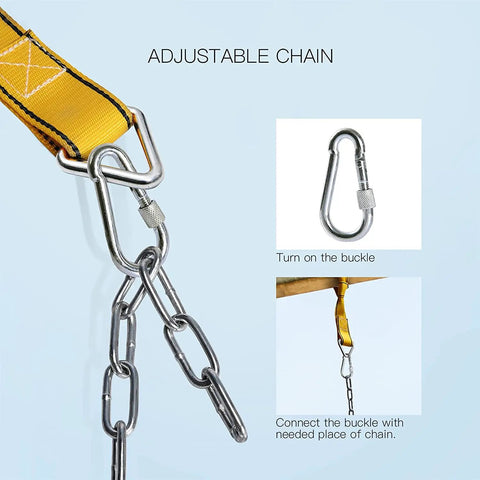 Two Pack Heavy Duty Swing Seats With 660 Lb Capacity Anti Rust Chains 68.9 Inch Plastic Coated 23.6 Inch Tree Straps detail
