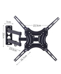 Universal Retractable Wall Bracket For 17 To 32 Inch Led Monitors And Televisions with heavy duty swivel arms and dimensions shown.