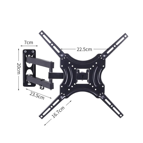 Universal Retractable Wall Bracket For 17 To 32 Inch Led Monitors And Televisions with heavy duty swivel arms and dimensions shown.