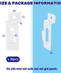 30Pcs Slatwall Notch Hooks dimensions for display panels and pegboard hangers, white slatwall accessories for organization