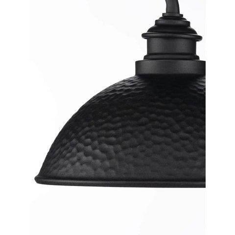 Close-up of Englewood Collection 1 Light Farmhouse Outdoor Post Lantern in textured black with hammered steel shade detail.