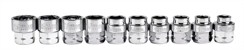 Go-Through 11Pc Mechanic Socket Set with 3/8 Inch Ratchet, 6 Point Sockets, Laser-Etched SAE MM, Metric Range 10mm to 19mm