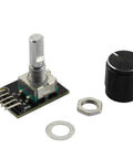 Image of 2 Pack KY-040 Dope 360 Degree Rotary Encoder Module with clickable switch and knob cap, ideal for Arduino projects.