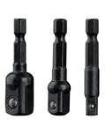 Ultimate Black 3 PCS Impact Adapter Set With Nestable Low Profile Design For Garage Work And Mechanical Repair Tool Organization Featuring Secure Hold Socket Reducers, three black steel adapters