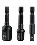 Compact 3 Pc Drive Adapter Impact Socket Set Converts Sizes With Nestable Design For Auto Repair And Construction Jobs Saving Space In Your Tool Kit, black steel